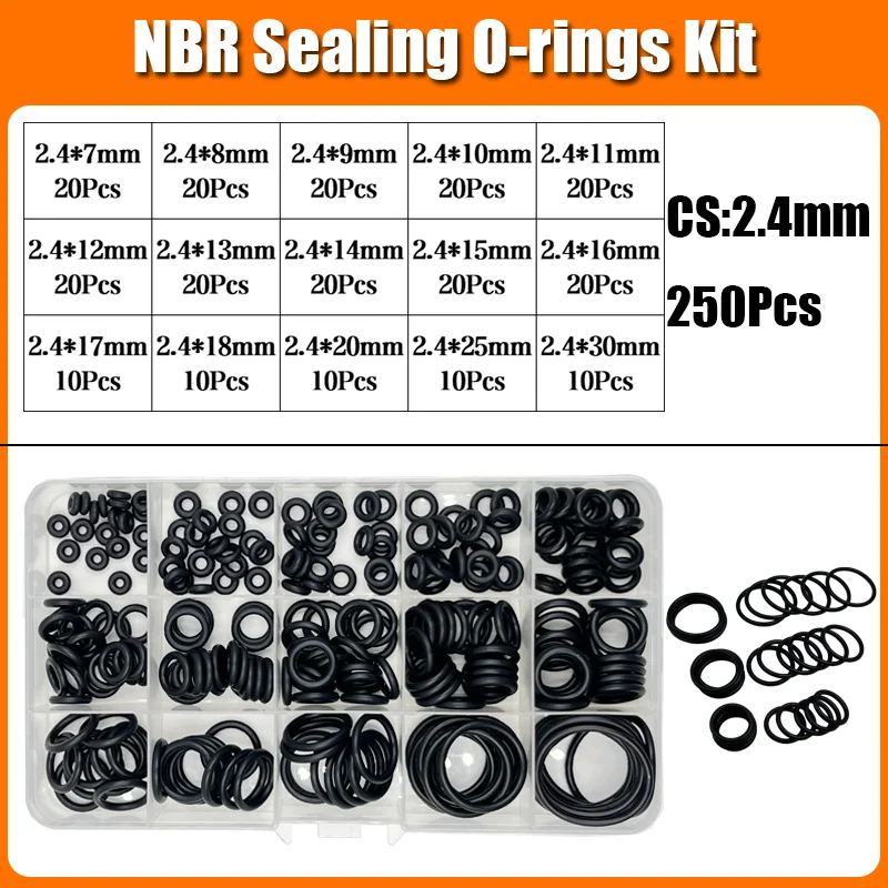 2840p O-Ring-Dichtungsscheibe Schwarz NBR O-Ring Wasserhahn Auto Sanitärdichtung Ölbeständig Hochtemperatur CS 1,0-3,1 mm Oring Kit – Detail 4