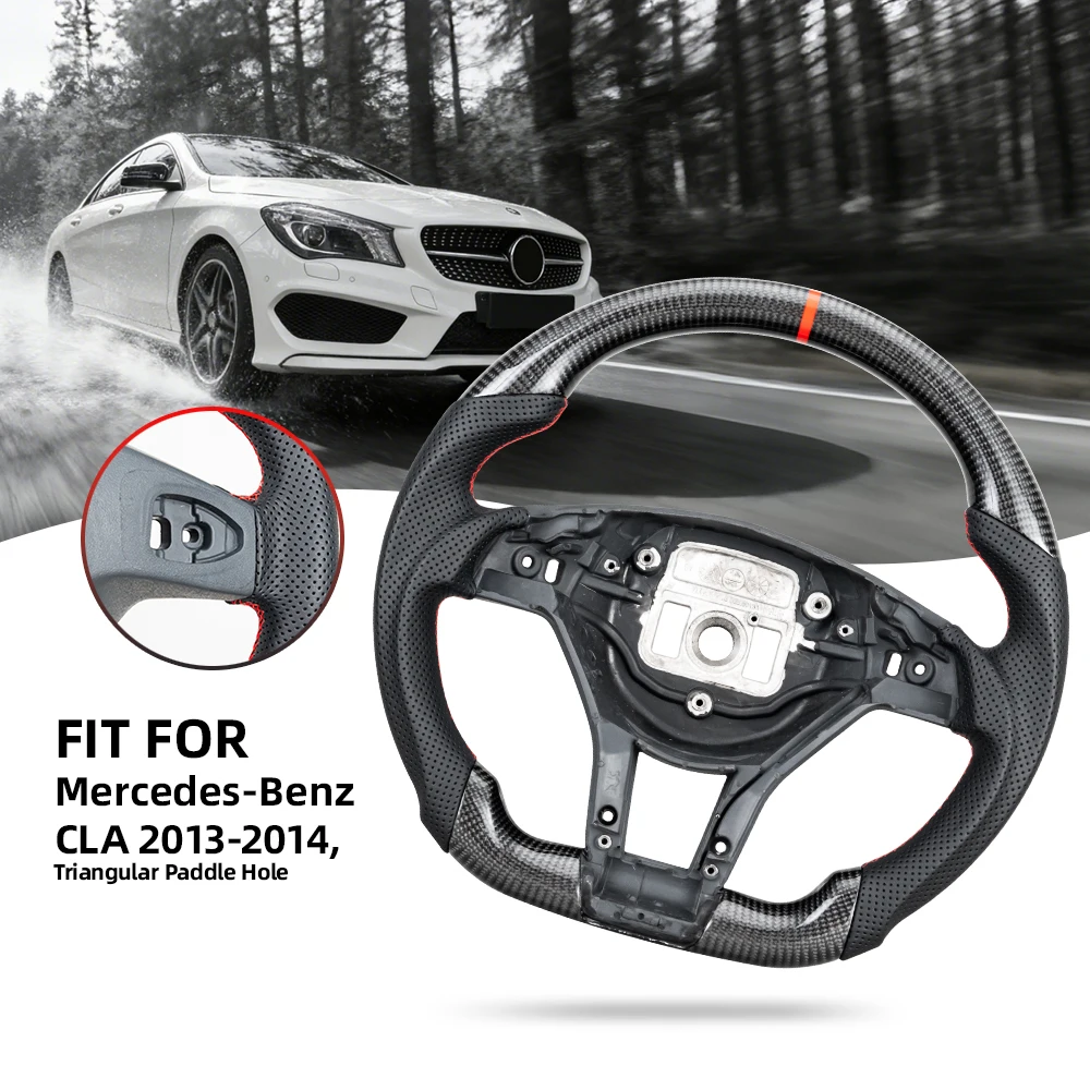 Real Carbon Fiber D-Shaped Steering Wheel with Paddle Shifter Holes Red Stitching For Mercedes-Benz AMG CLA 45 A45 CLS SLK SLS E63 2012-2014 Car Accessories