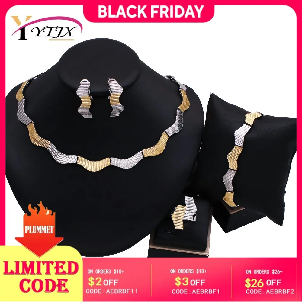 

YTJX Design Geometry Wedding Jewelry Set Dubai Gold Silver Color Two Tone Jewellery For Women Party Gift 2025 Trendy New