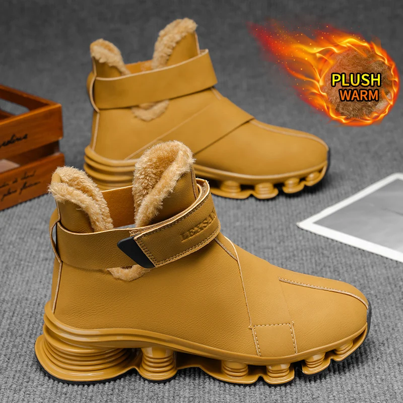 

Men's Warm Winter Boots Waterproof Non-Slip Plush Lined Sneaker Shoes Comfortable Winter Slippers Male Tenis Boots