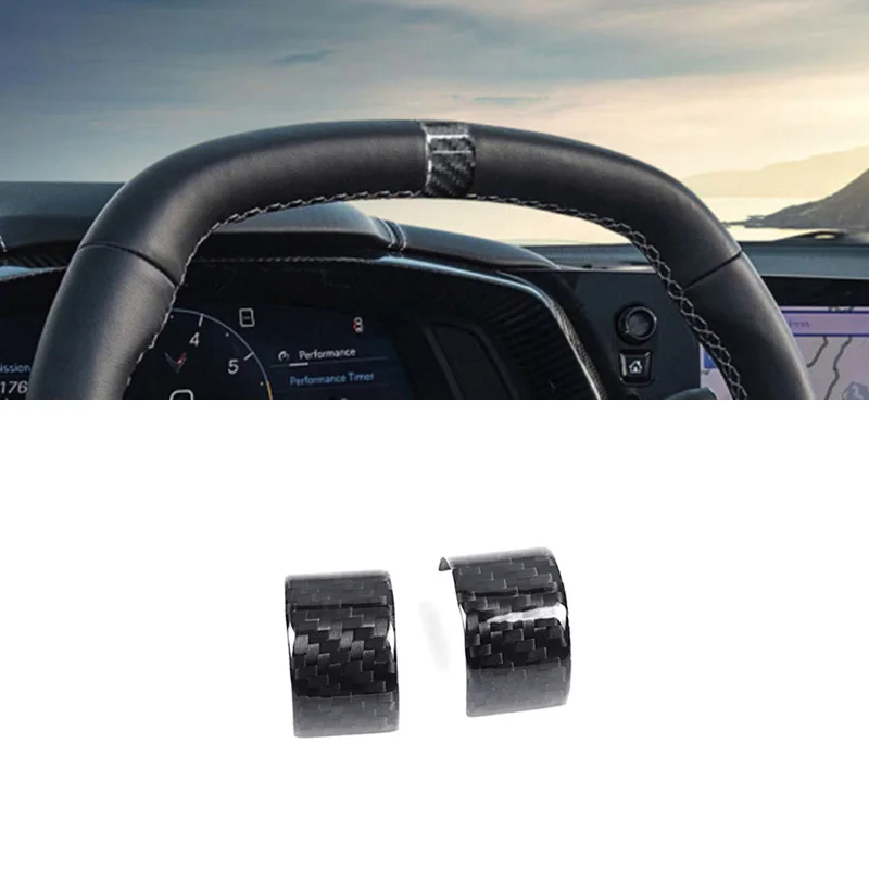 Real Hard Carbon Fiber Sticker For Chevrolet Corvette C8 2020 2021 2022 2023 Car Steering Wheel Ring Cover Interior Accessories