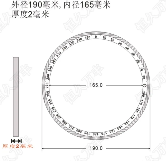 Diameter:190mm Inner d:165mm Thickness:2mm  360 Degree Angle Dial Plate Stainless Steel Disc