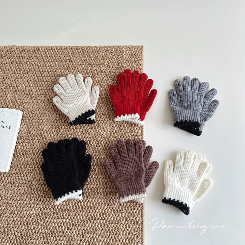 

Korean Style Kids Girl Casual Gloves INS Simplicity New Solid Color Winter Warm Knitted Crochet Mittens for Baby Boys Girls