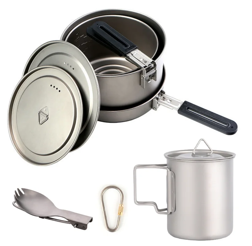 Camping Tablewares Pure Titanium Outdoor Frying Pan Folding Camping Pan Soup Pot Wild Titanium Cookware