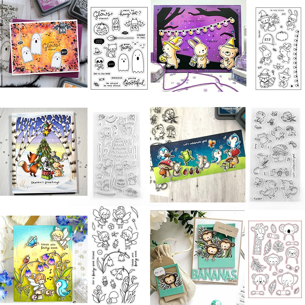 Halloween Geister Tiere Stempel und Stanzformen Garten Schwester Weihnachten Tier Stempel Set für DIY Scrapbooking Handwerk Kartenherstellung