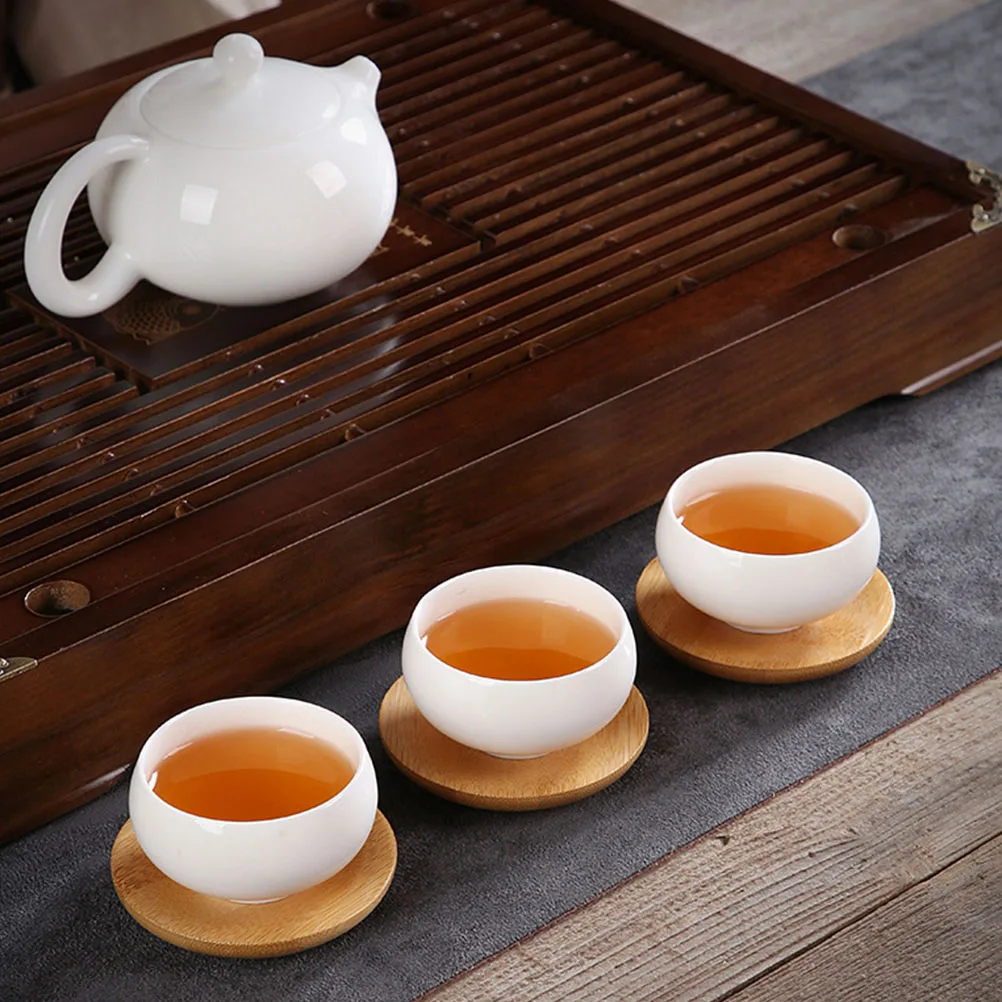 

4Pcs Round Bamboo Coasters Set Heat Insulation Bamboo Cup Mat Table Drink Pads