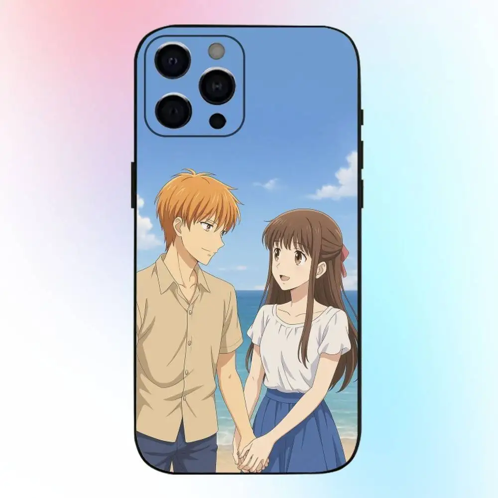 حافظة هاتف أنيمي F-fruit B-Basket-es لهاتف iPhone17,16,15,14,13,12,11 Plus,Pro Max غطاء أسود ناعم