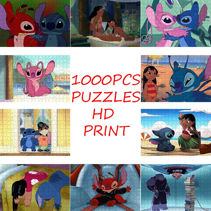 Lilo&Stitch Angel Disney Cartoon With Friends 1000PCS Puzzles Paper Jigsaw Puzzle Game Pictures For Kids Teens Like Adult Gift