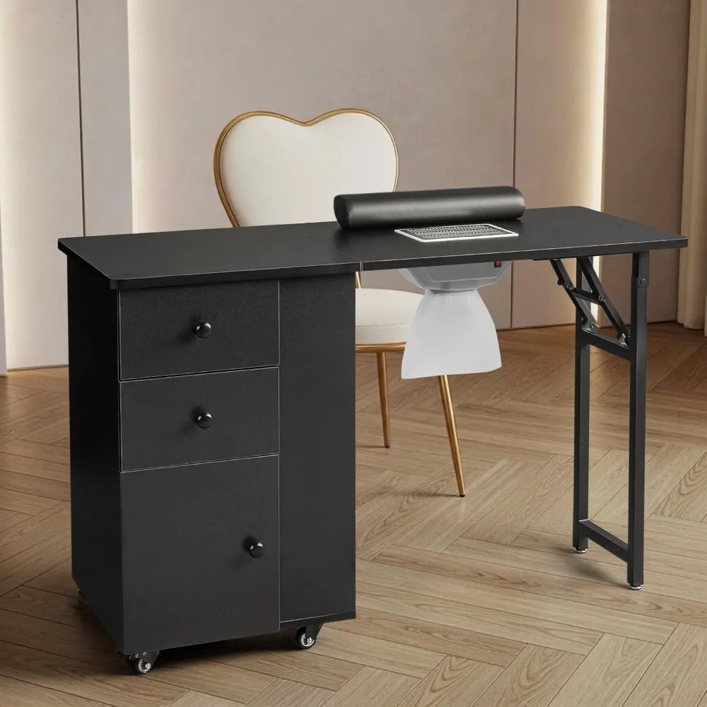 

Foldable Manicure Table for Nail Tech, Nail Desk Station Makeup Beauty Salon Storage Acetone Resistant w/Electric Dust Collector