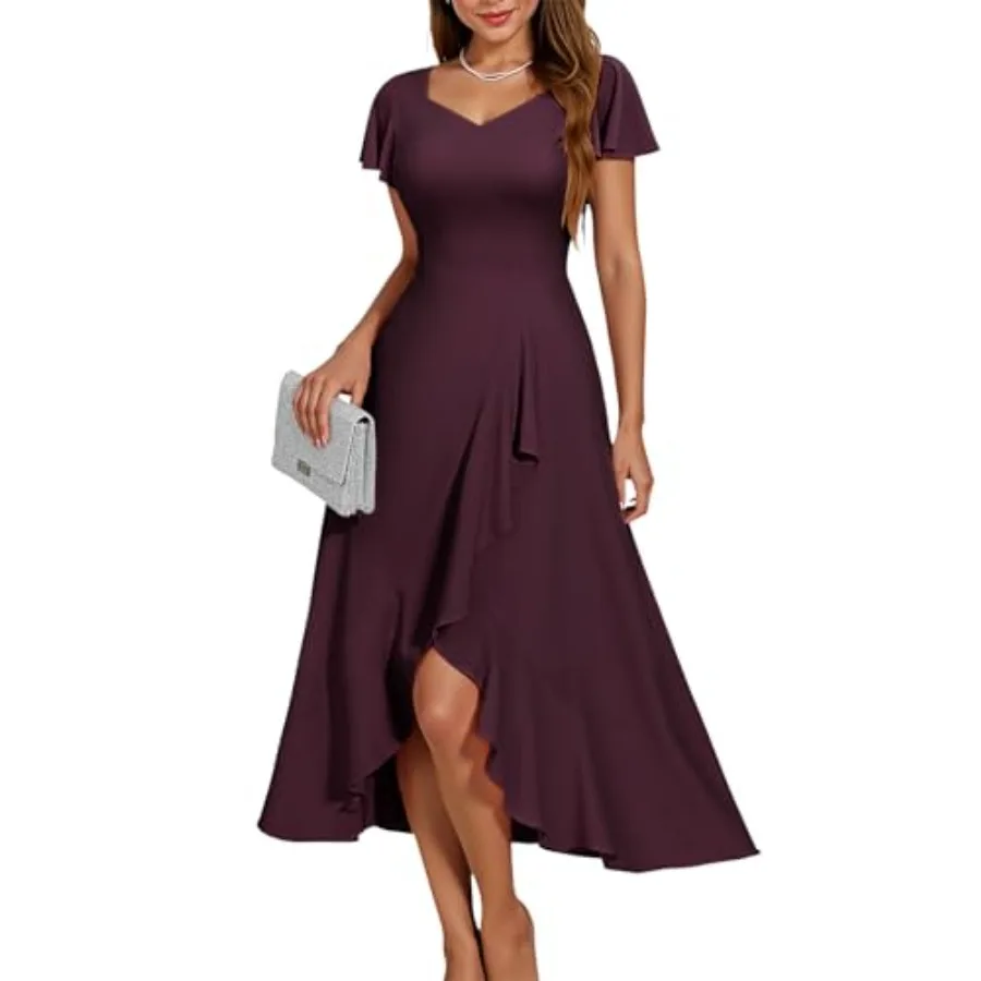 

HomRain V Neck Formal Wedding Guest Dresses for Women Ruffle Sleeves for Cocktail Graduation Modest Dress