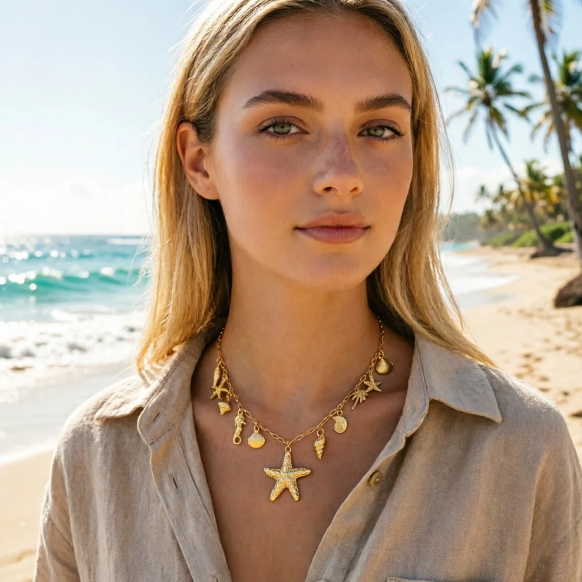 Boho Küsten-Halskette mit Seestern, Muschel, Seepferdchen, Schnecke, Fisch, Kokosnussbaum-Anhänger für Damen und Herren, Sonnen-Hummer-Choker, Sommer-Schmuck – Detail 8