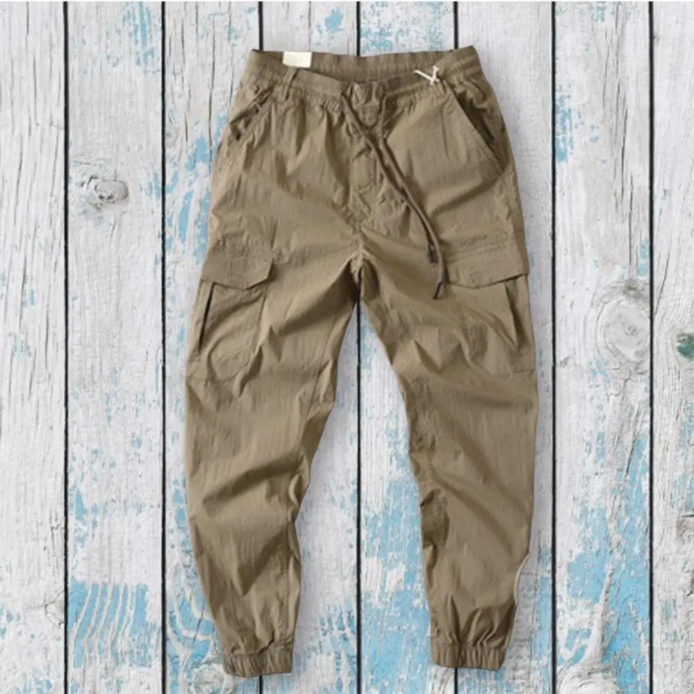 

Wear-resistant Summer Trousers Soft Fabric Loose Type Trendy Multi Pockets Elastic Waist Summer Cargo Pants
