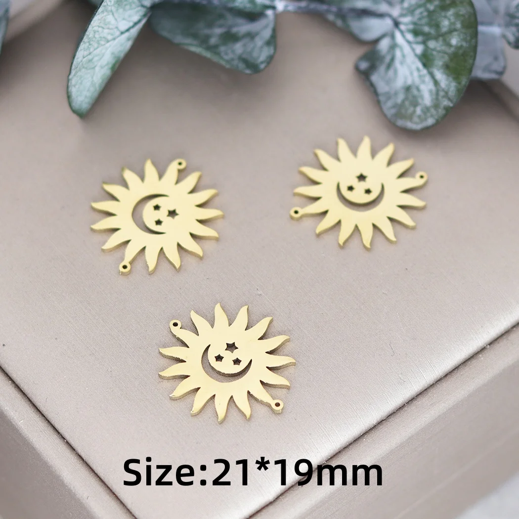 3pcs Moon Evil Eye/Compass Star Sun Charms Stainless Steel Gold Plated Pendant DIY Craft Tassels Earring Necklace Jewelry Making