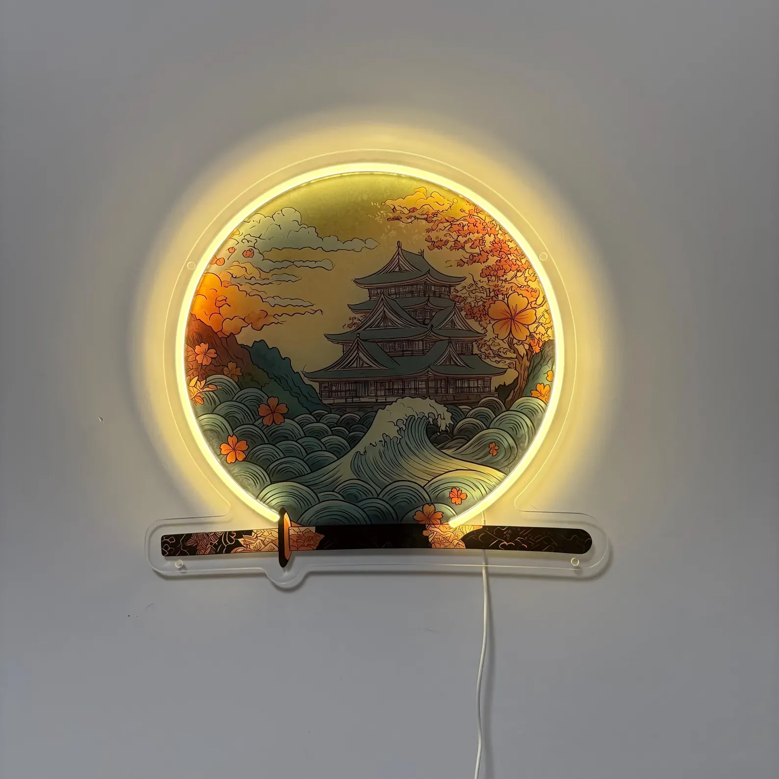 لافتة نيون على شكل قلعة، لوحة فنية جدارية منزلية مستوحاة من أوكيو، هدايا أنمي، تصميم نيون للمناظر الطبيعية، علامة نيون مخصصة، هدية للقلعة، مصباح غرفة خيالي