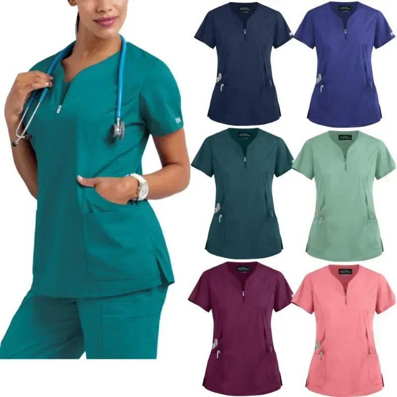 Uniformi chirurgiche donna Scrub Top infermiera medica salone di bellezza abbigliamento da lavoro Scrub clinici Top No Pant Spa medico infermieristica tunica Top