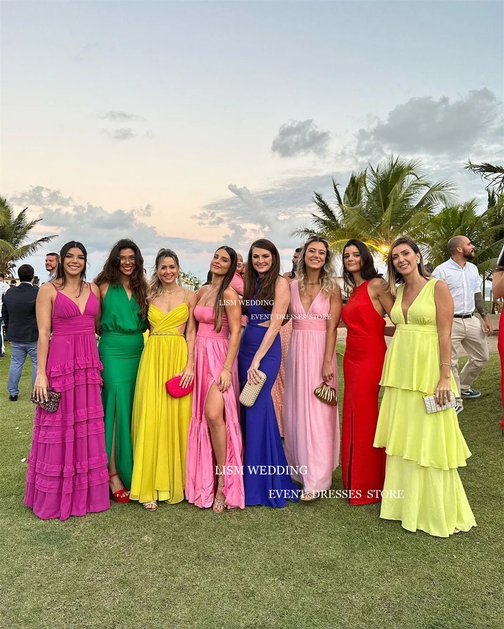 LISM Sexy Long Pink Evening Party Dresses Strapless Sleeveless Side Split Pleat A-Line Formal Prom Gowns For Saudi Arabic Women