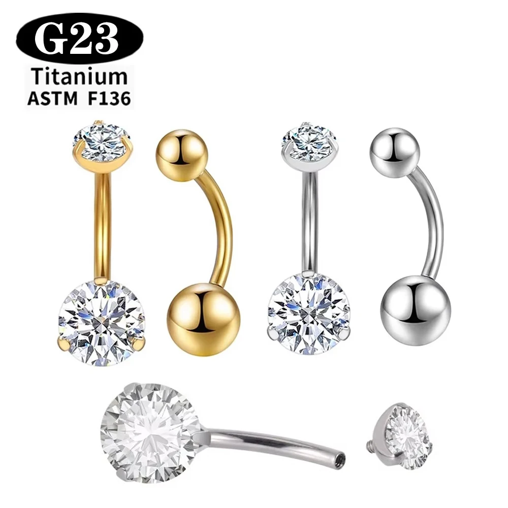 ASTM F136 Implant Grade belly button ring  Internally Threaded CZ Navel Rings Belly Bars 8mm 10mm 12mm Piercing Body Jewelry