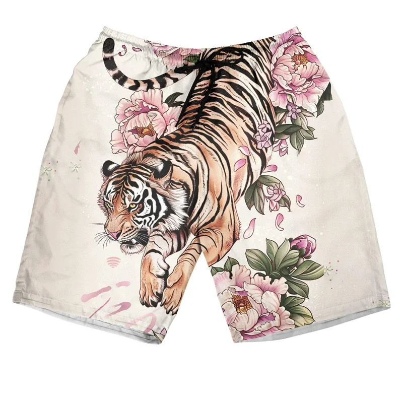 2024 NEW Cute Tiger Graphic Board Shorts Funny Little Tigers Face Short Pants For Men Clothes Kawaii Animal Beach Shorts Male