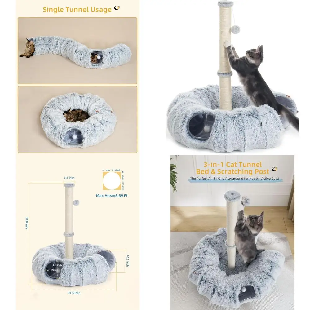 

Высокая кошачья лежанка 3-в-1 (34 дюйма) с когтеточкой, туннелем-пончиком и плюшевой пещерой для домашних животных