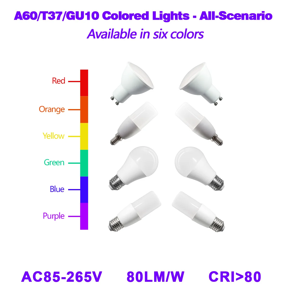 2PCS LED Color Light Bulb Lamps AC 220V 110V E14 E27 GU10 RED Green Blue Orange Purple Yellow Lighting for Home Foyer Derec