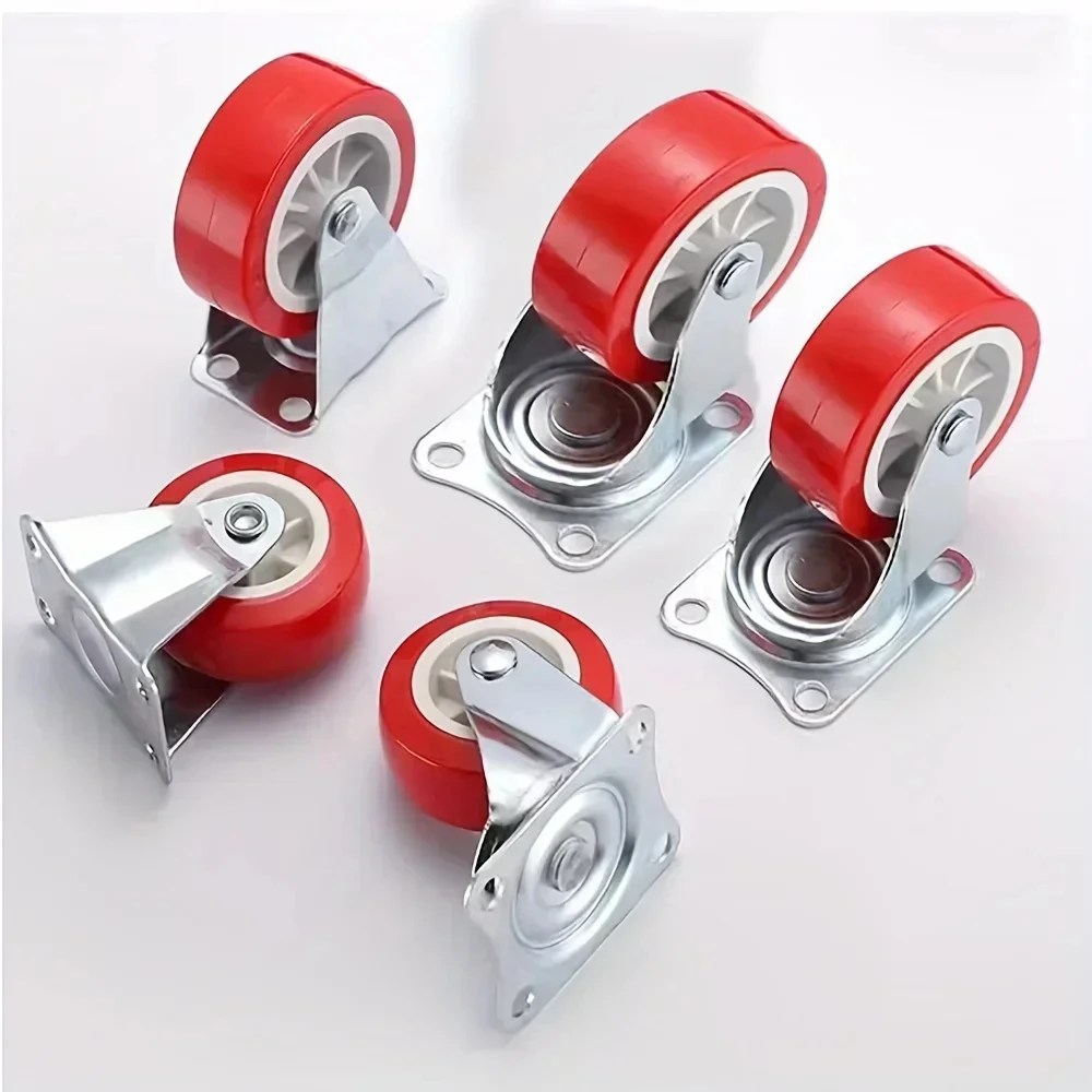 4-Pack PVC Universal and directional casters, quiet red rotating wheels, wheelbarrow, furniture project trolley