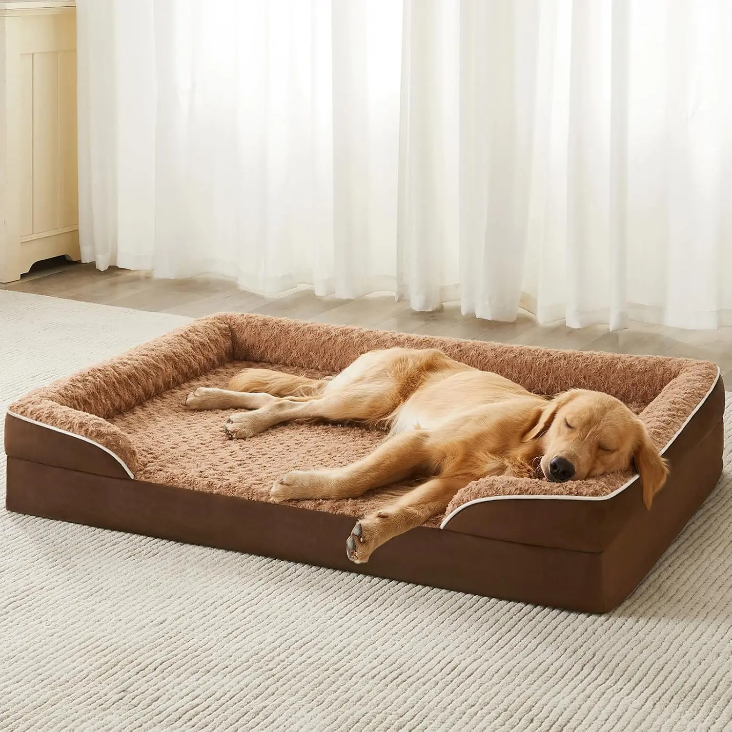 Washable Orthopedic Dog Bed for Large Dogs, Waterproof Lining & Non-Skid Bottom, Pet Sofa Couch