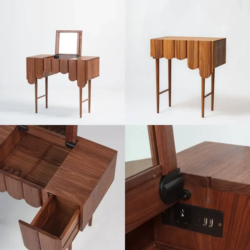 Modern Minimalist Design Dressing Table Pure Solid Wood Black Walnut & Hard Maple with Natural Wood Wax Oil Finish