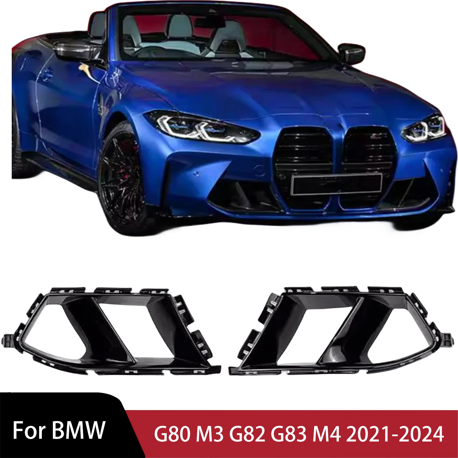 

Front Bumper Side Air Vent Trim Fog Light Lamp Hood Intake Frame Cover Grille for BMW G80 M3 G82 G83 M4 2021-2024