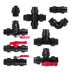 Nero 20/25/32/40/50mm plastica PE tubo connettore rubinetto Tee acqua Splitter accoppiatore valvola irrigazione gomito dritto raccordo 1 pz