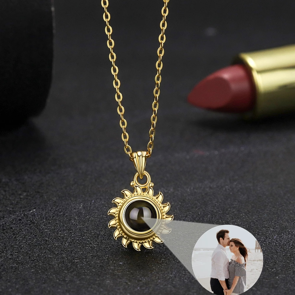 

Custom Photo Projection Photo Necklace for Women Sun Flower Pendant Necklace Lover Christmas Personalized Gift