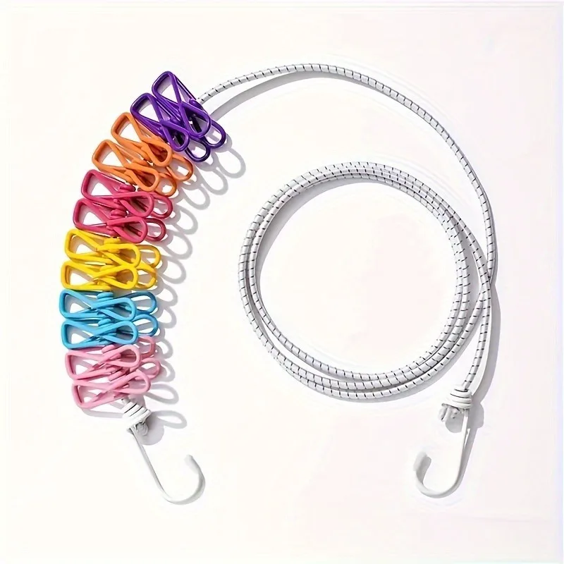 Portable Travel Clothesline with 12 Clips, Lightweight Retra