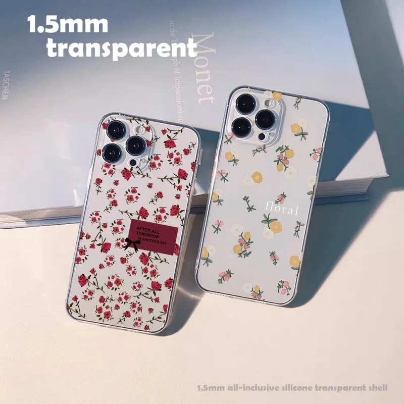 Rosa azul flores caso de telefone para xiaomi redmi 14c 13 12 13c 10c 12c 9a 10 9t 9c 9 a1 plus a2 a3 a5 poco f3 macio claro tpu capa