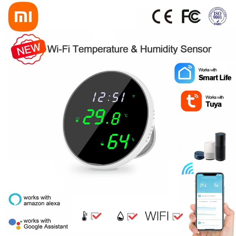 Xiaomi Tuya WIFI Temperature And Humidity Sensor Support Alexa Google Assistant Smart Indoor Hygrometer Thermometer LCD Display