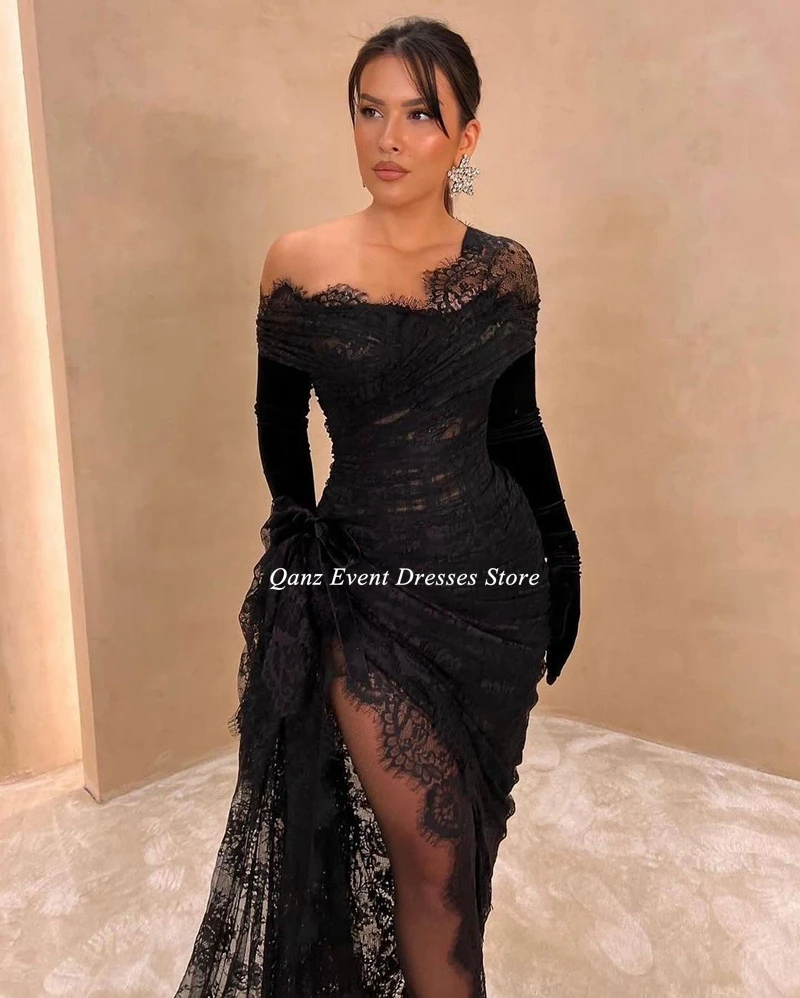 Qanz Elegant Robe Soirée Lace Mermid Evening Dress for Women Side Slit Long Vestidos De Fiesta Prom Party Dresses Customized