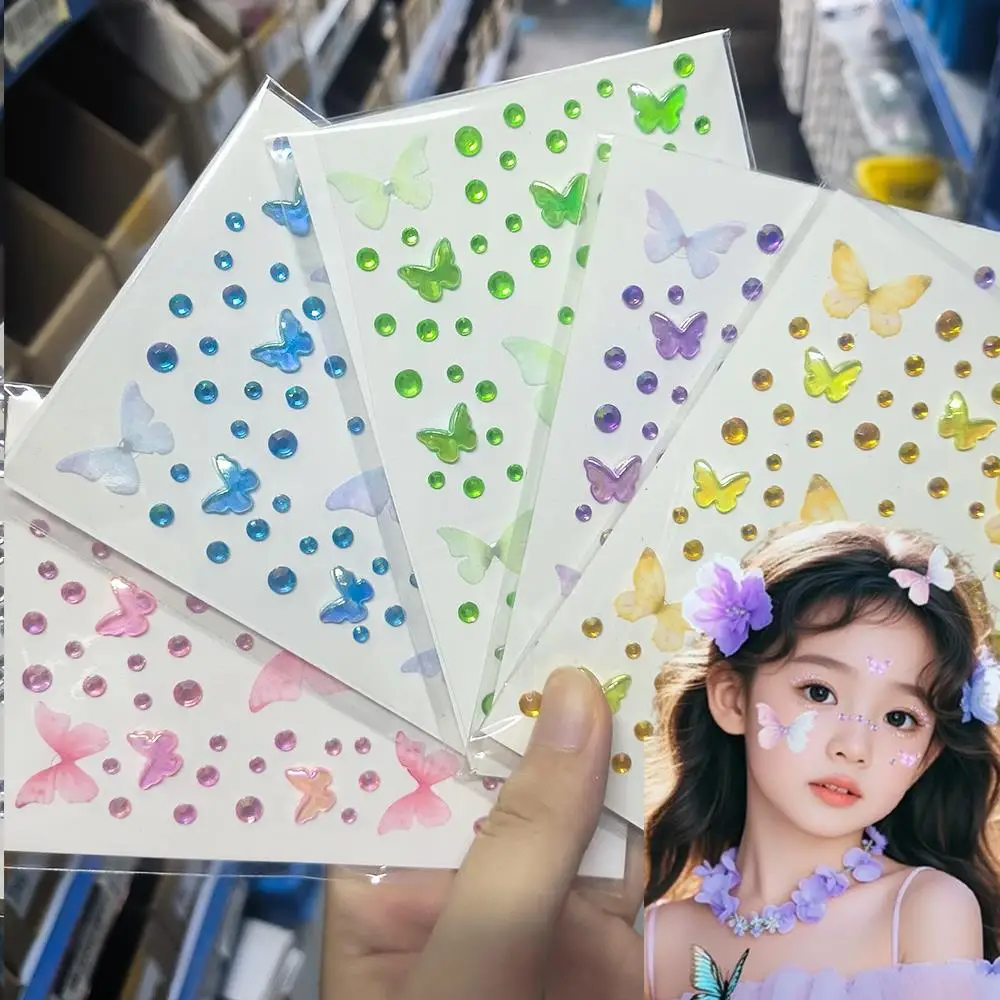 1Pcs 3D Butterfly Crystal Diamond Face Sticker Self-Adhesive Gems Temporary Tattoos for Stage Party Daily Y2K Makeup Decor Decal