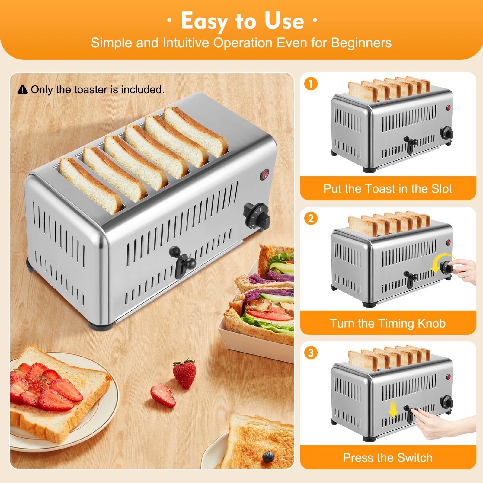 

1680W Commercial 6 Slice Toaster Bread Sandwich Baking Machine for Restaurant Bakery Dessert Shop 110V