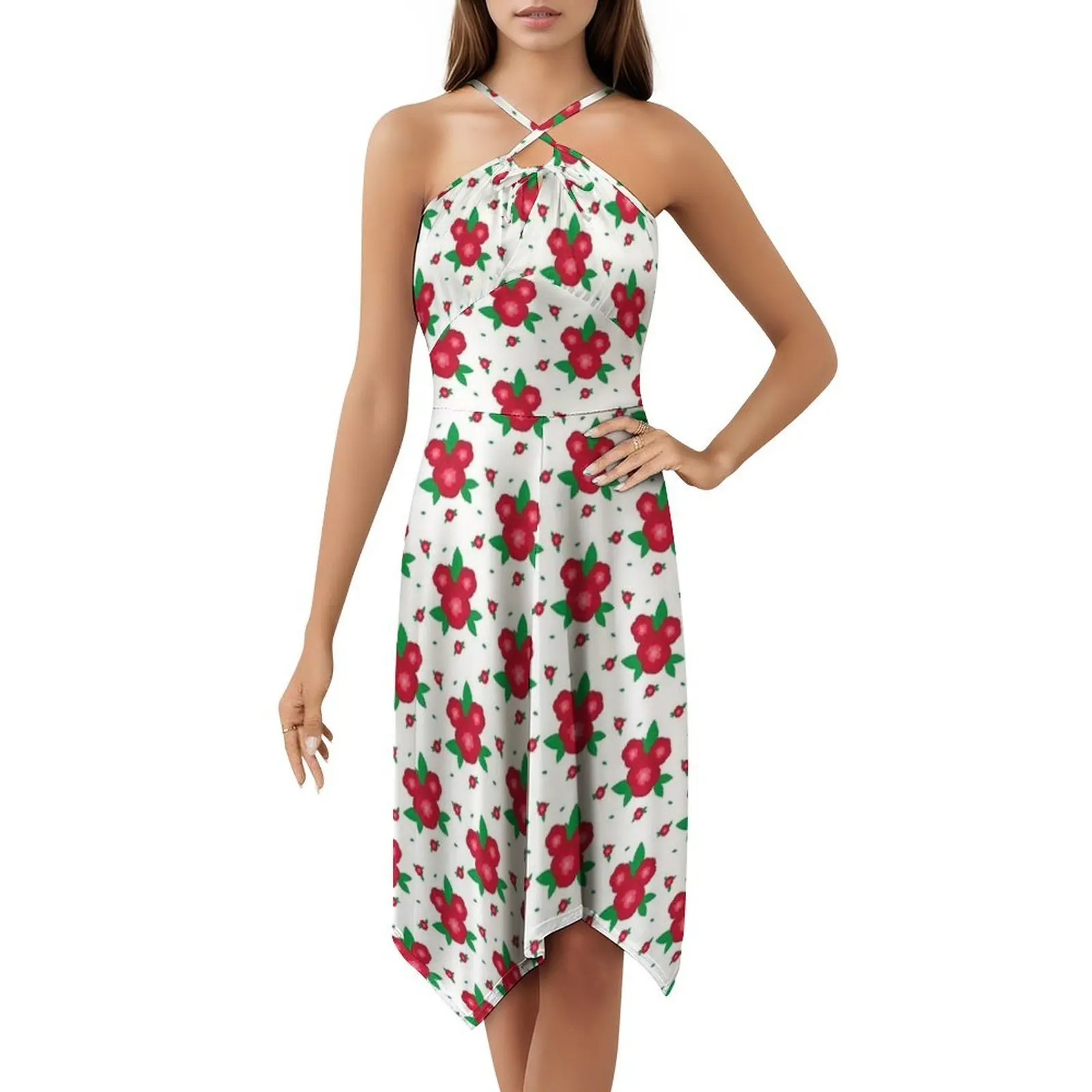 فستان حفلات نسائي من الزهور الحمراء ملابس نادي مطبوعة عصرية للسيدات زهور حمراء ورود حمراء زهور زهور أنثى #5