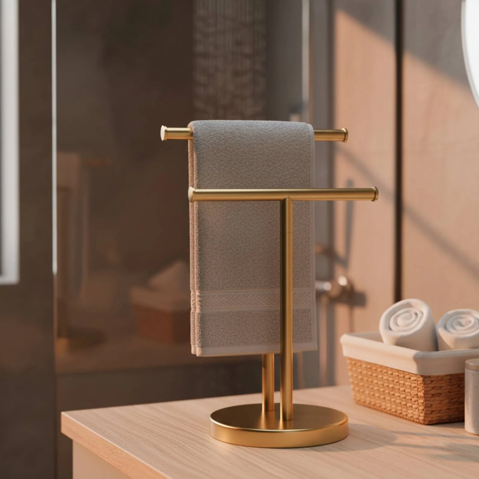 

Double Bar Towel Stand Rust Resistant Cross-Shaped Towel Stand Easy to Clean Quick Drying for Hotel
