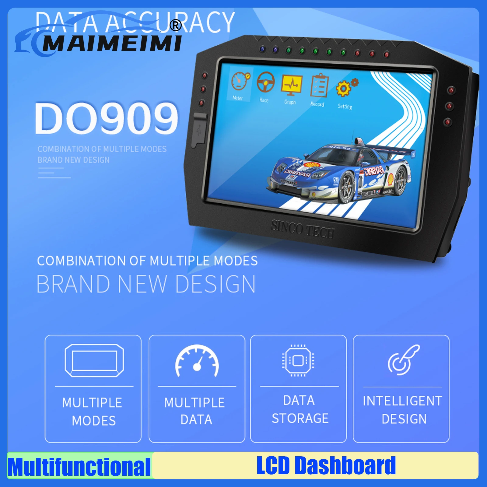 

MAIMEIMI Multifunctional Race Dashboard Full Sensor Kit Colorful TFT Touch-Screen Life Waterproof LCD Racing Dash Gauge DO909