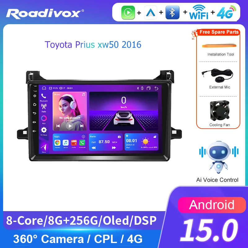 AI VOICE roadivox Android car radio for Toyota Prius xw50 2016 stereo GPS Navigation video Multimedia Player tape recorder