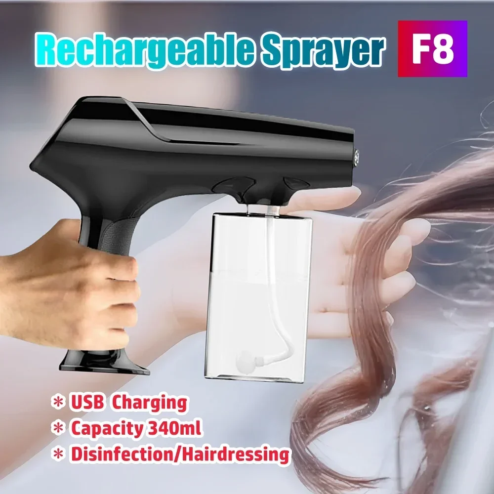 

F8 340ML Wireless Hairdressing Spray Gun Rechargeable Nano Atomizing Gun Home Car Disinfection Sprayer USB Charging Spraying Gun