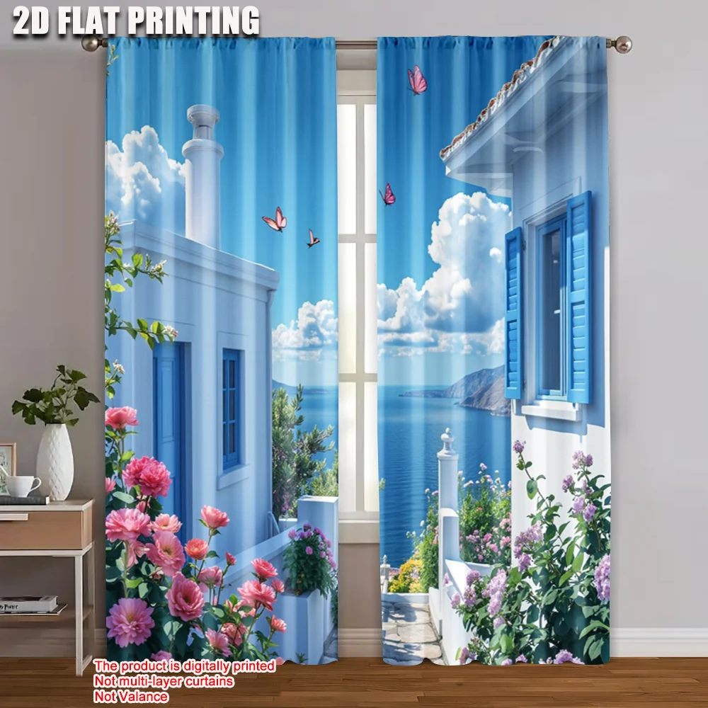 

2pc, Window Drapes Ocean Castle Versatile Polyester,Without Electricity Festive Wall Decor Perfect for bedroom living room