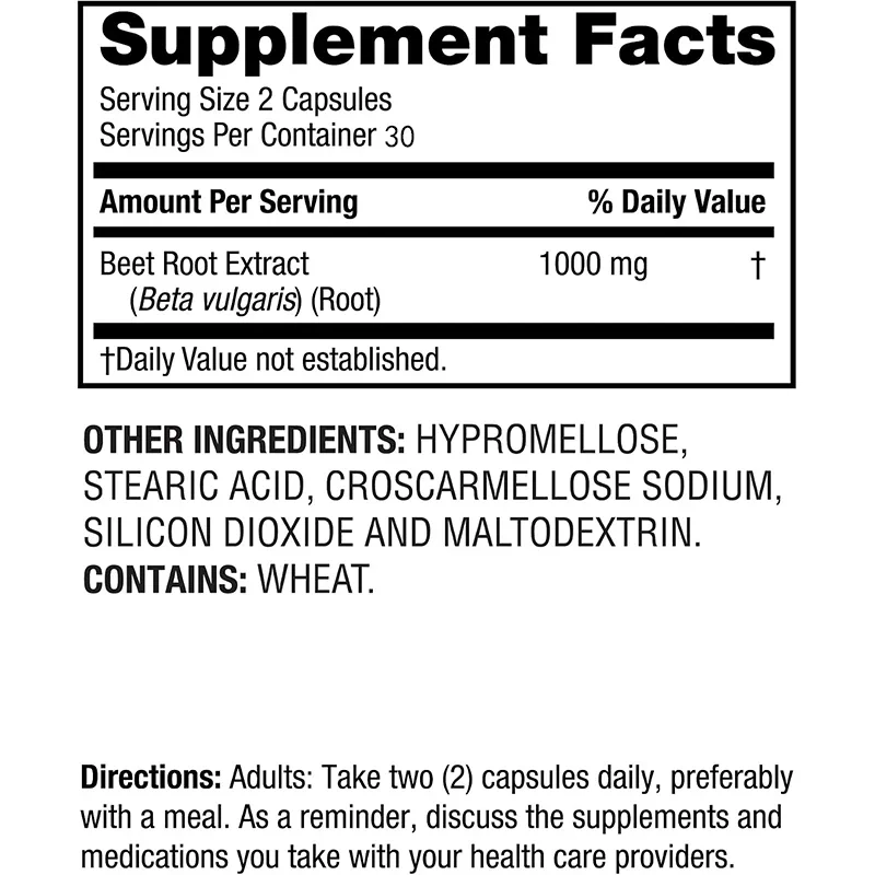Beetroot Extract, Heart Health, Exercise Performance Vegan Supplement, Supports Circulation and Endurance. 60 Capsules
