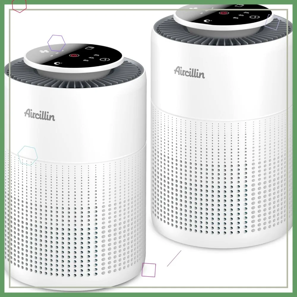 

2 упаковки очистителей воздуха H13 True HEPA для дома, удаление дыма, пыльцы, шерсти домашних животных, тихий 24 дБ с ночником