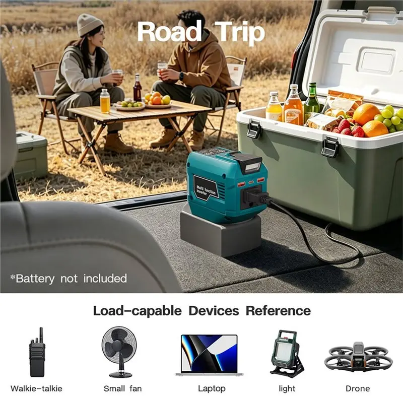 ABRU-Dual USB-C Fast Charging 250W 220V Portable Power Inverter For 18V Battery Emergency Power For Jobsite& Outdoor