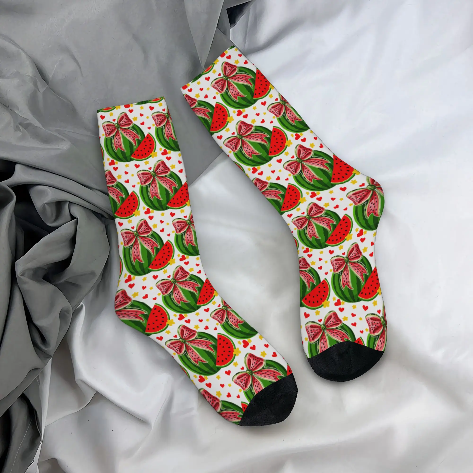

Retro Summer Vibes Coquette Bow Watermelon Summer Vacation Socks Spring Stockings Casual Men's Warm Soft Socks Non Skid Socks