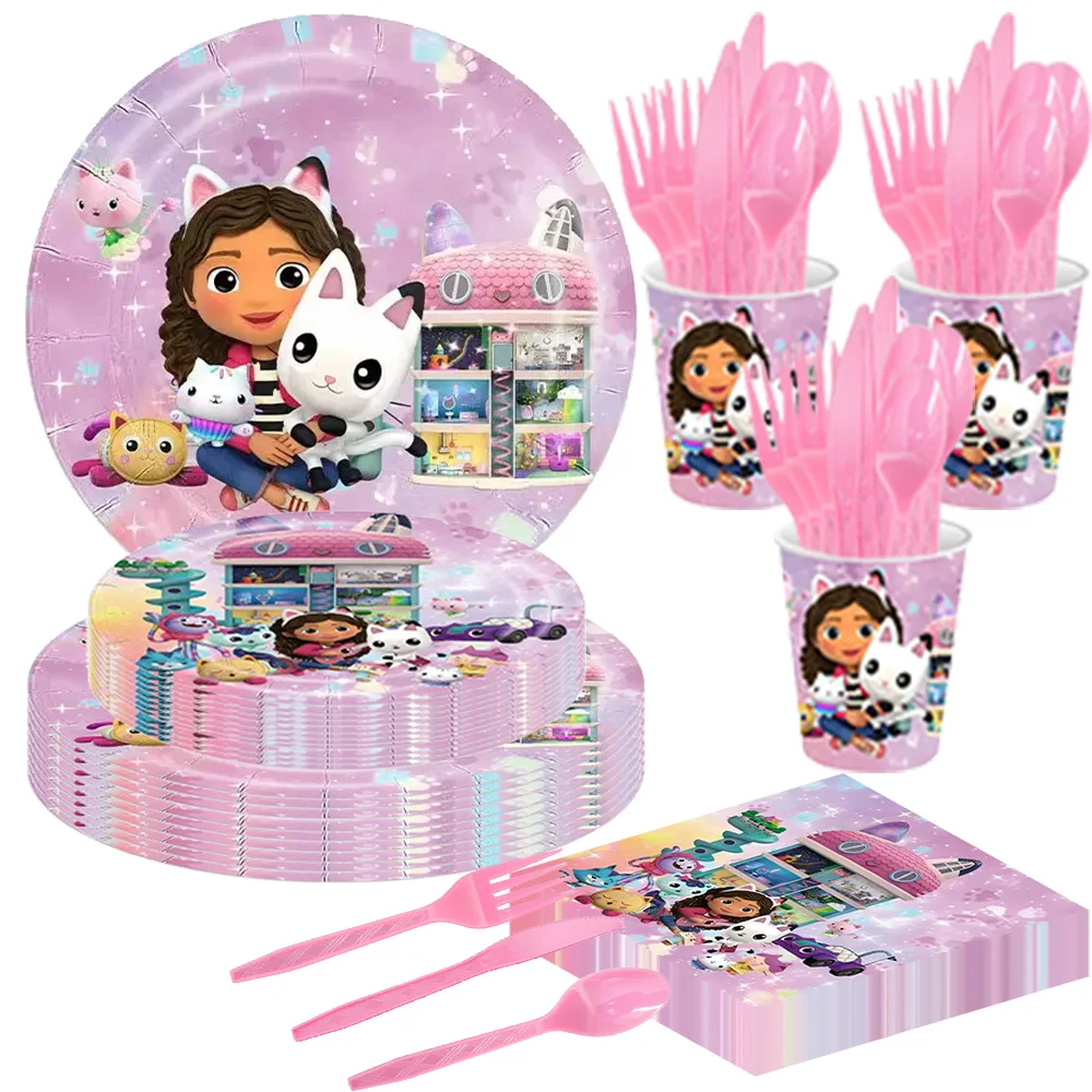 

Gabby Dollhouse Cats Party Decorations Gabby Dollhouse Theme Disposable Party Dinnerware Set Balloons Reusable Straw Baby Shower