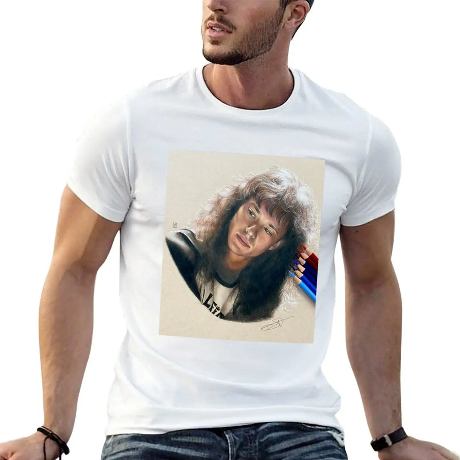 Eddie Munson Drawing T-Shirt funny gifts cute clothes Men's cotton t-shirt
