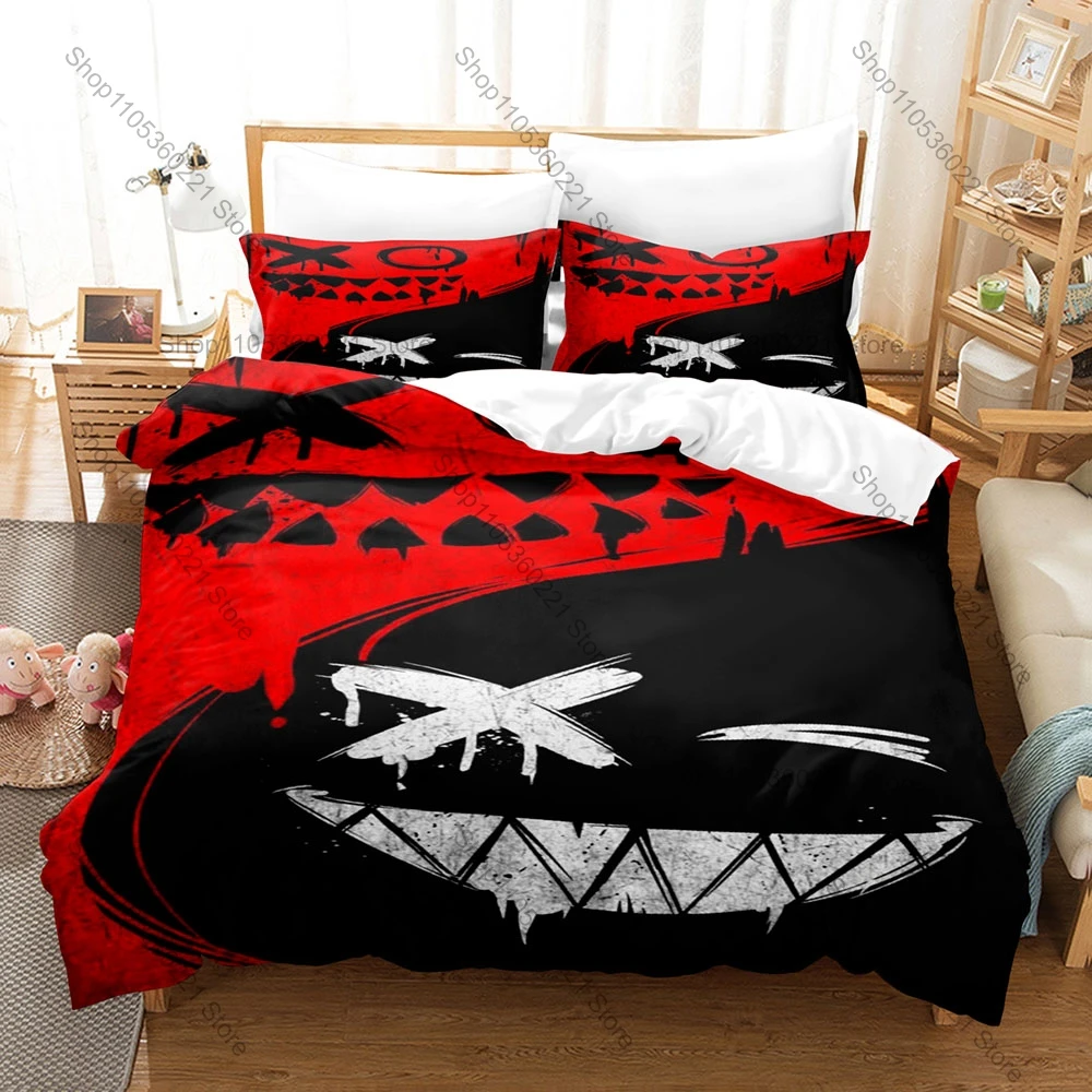XOXO Devil Smiling Face Themed 3PCS Bedding Set Vivid Print Cozy Microfiber All Season Daily Use