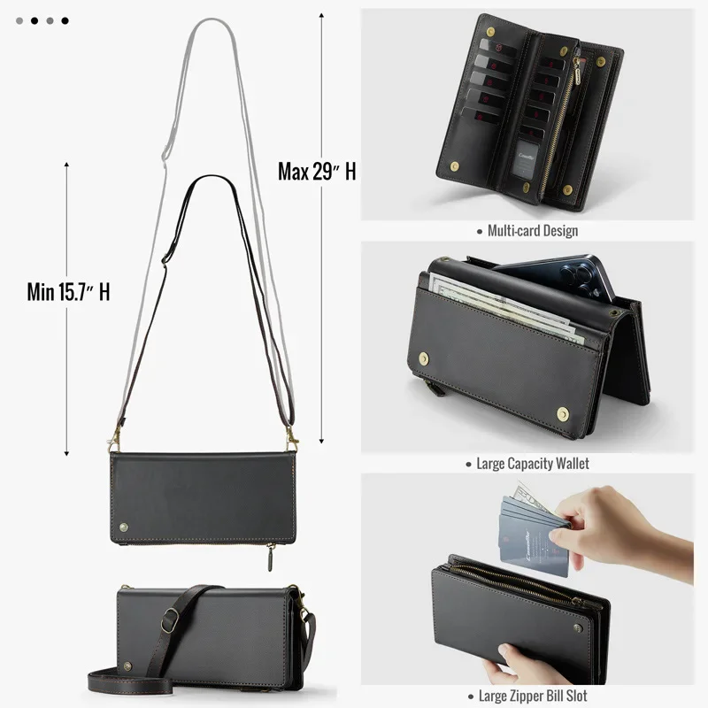 Portacarte portafoglio pochette borsa universale per cellulare per iPhone Xiaomi Samsung Redmi OPPO VIVO con tracolla lunga